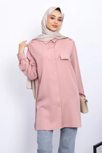 Pudra Omuzları İncili Tunik