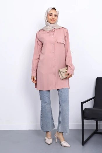Pudra Omuzları İncili Tunik