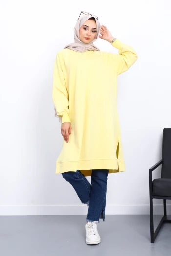 Sarı Yanları Yırtmaçlı Modal Tunik