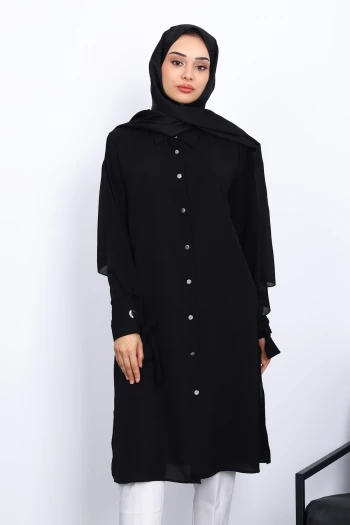 Siyah Kol Bağlamalı Tunik