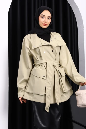 Açık Haki Oversize Cepli Bondit Ceket