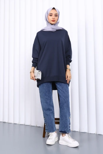 Antrasit Önü Kısa Arkası Uzun Oversize Sweatshirt