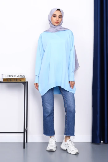 Bebe Mavi Bisiklet Yaka Merserize Tunik