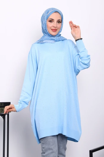 Bebe Mavi Bisiklet Yaka Taş İşlemeli Tunik