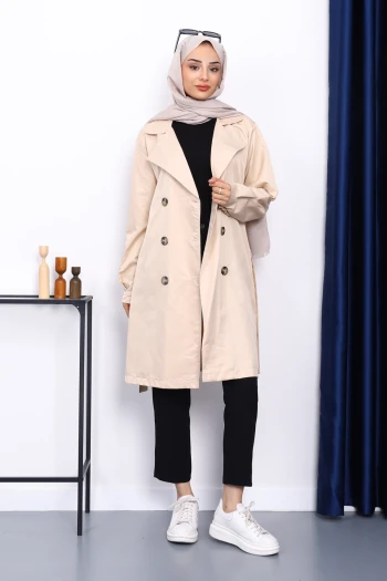 Bej Kruvaze Yaka Trençkot