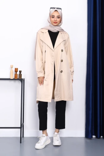 Bej Kruvaze Yaka Trençkot