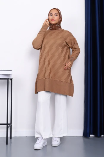 Bisküvi Kol Düğmeli Soğuk İplik Triko Tunik