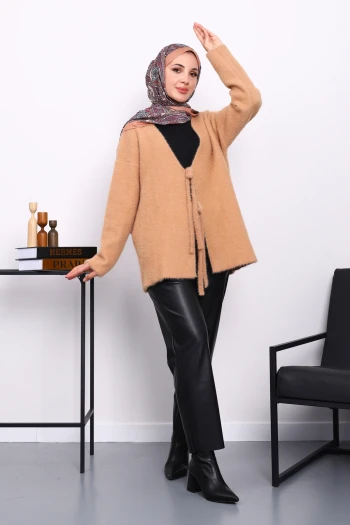 Bisküvi Ön Bağlamalı Angora Yumoş Hırka