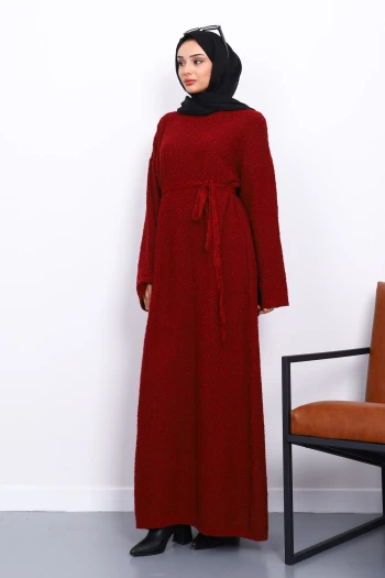 Bordo Bisiklet Yaka Triko Elbise