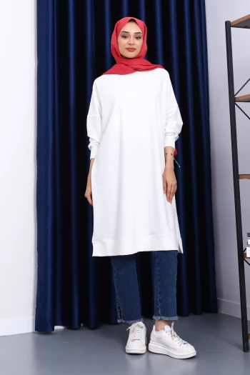 Ekru Yanları Yırtmaçlı Modal Tunik
