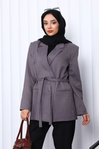 Füme Kruvaze Yaka Düğmeli Blazer Ceket