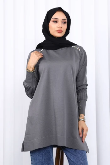 Füme Omuz Taşlı Soguk İplik Triko Tunik