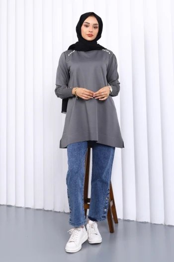 Füme Omuz Taşlı Soguk İplik Triko Tunik