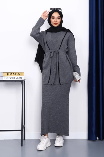 Füme Triko Hırka Elbiseli Kombin