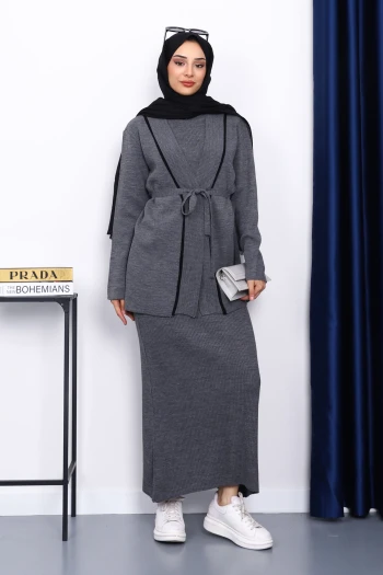 Füme Triko Hırka Elbiseli Kombin