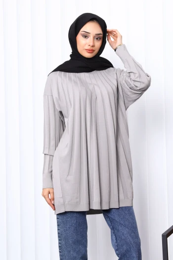 Gri Bisiklet Yaka Merserize Triko Tunik