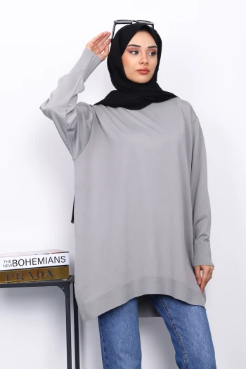 Gri Bisiklet Yaka Merserize Tunik
