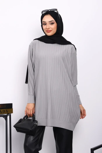 Gri Merserize Fitilli Salaş Tunik