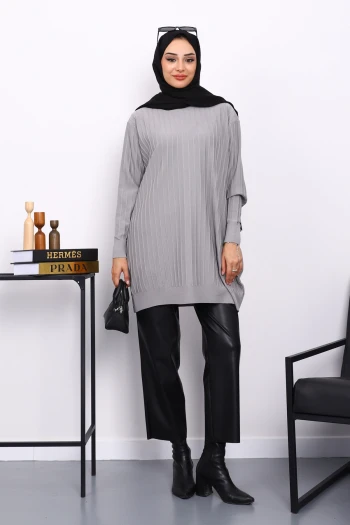 Gri Merserize Fitilli Salaş Tunik