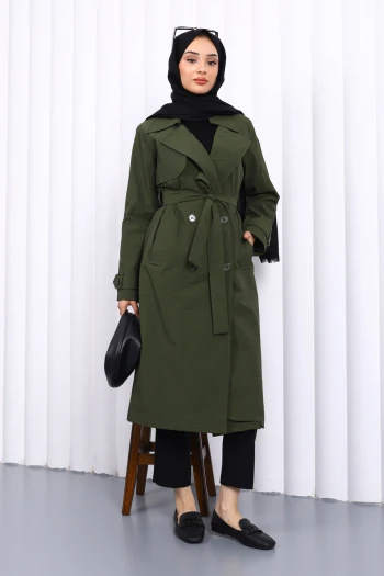 Haki Kruvaze Yaka Trençkot