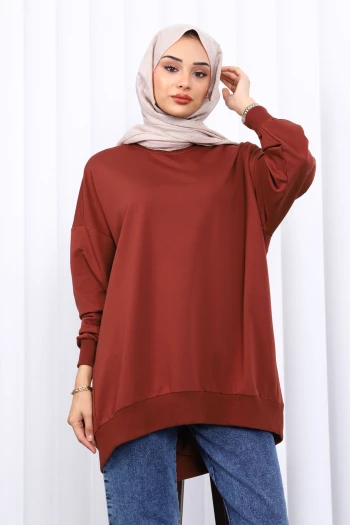 Kiremit Önü Kısa Arkası Uzun Oversize Sweatshirt