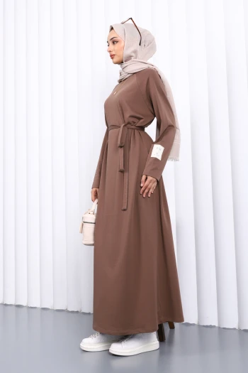 Koyuv Vizon Bisiklet Yaka Bel Kuşaklı Elbise