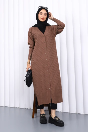 Koyuv Vizon Soğuk İplik Düğmeli Triko Hırka