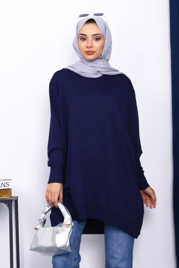 Lacivert Bisiklet Yaka Merserize Tunik