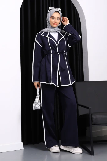 Lacivert Biyeli Modal Ceket Pantolonlu Takım