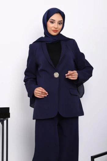 Lacivert Ceket Pantolonlu Krep Takım