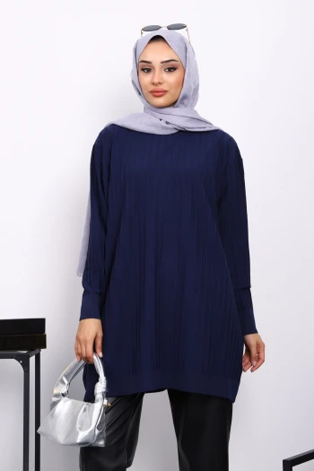 Lacivert Merserize Fitilli Salaş Tunik