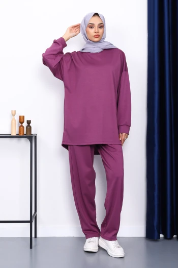 Mürdüm Bisiklet Yaka Tunik Pantolonlu Takım