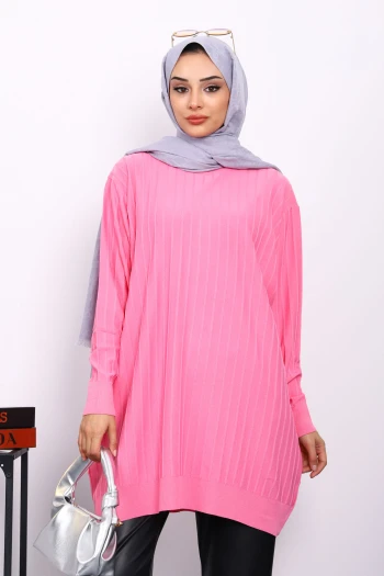 Pembe Merserize Fitilli Salaş Tunik