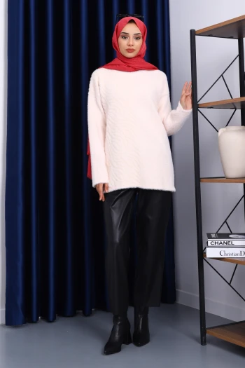 Pudra Bisiklet Yaka Sakal Triko Kazak