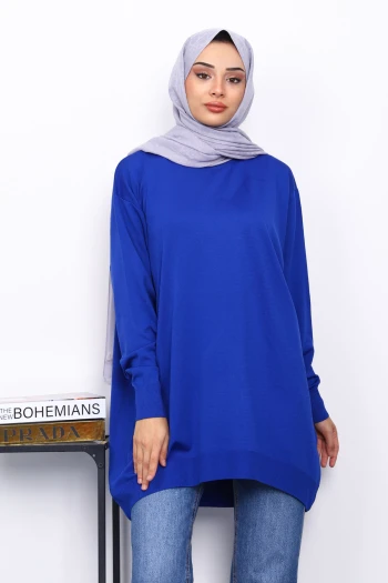 Saks Mavi Bisiklet Yaka Merserize Tunik