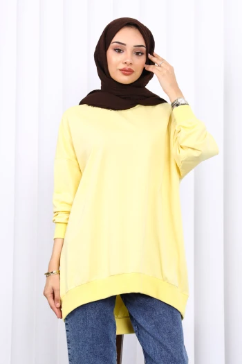 Sarı Önü Kısa Arkası Uzun Oversize Sweatshirt