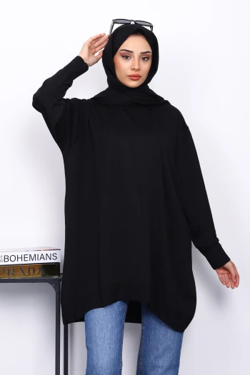 Siyah Bisiklet Yaka Merserize Tunik