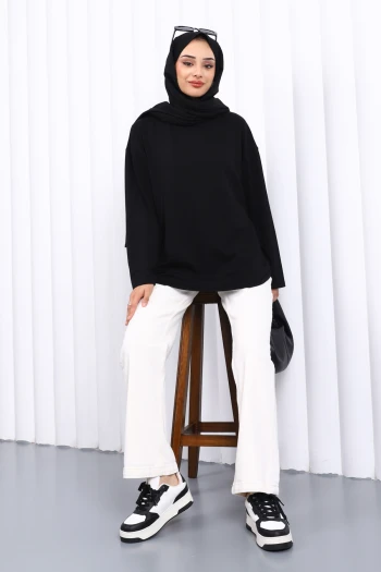 Siyah Bisiklet Yaka Modal Tunik