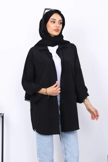 Siyah Düz Terikoton Salaş Gömlek