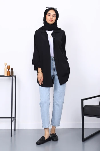 Siyah Düz Terikoton Salaş Gömlek