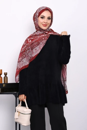 Siyah Volanlı Angora Yumoş Triko Tunik