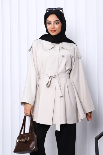 Taş Apolet Detaylı Kuşaklı Trençkot