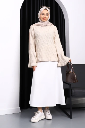 Taş Bel Ve Kol Ucu Fırfırlı Triko Kazak