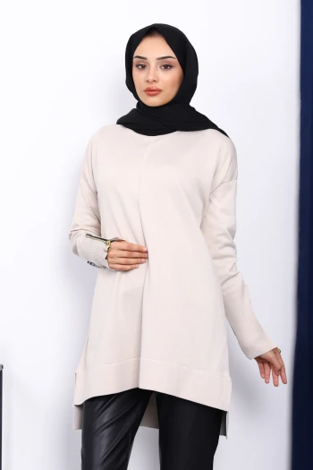 Taş Kol Fermuarlı Soğuk İplik Triko Tunik