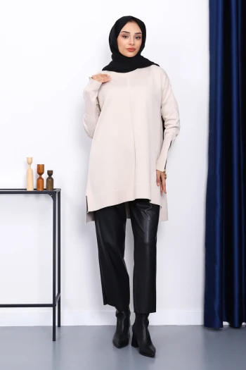 Taş Kol Fermuarlı Soğuk İplik Triko Tunik