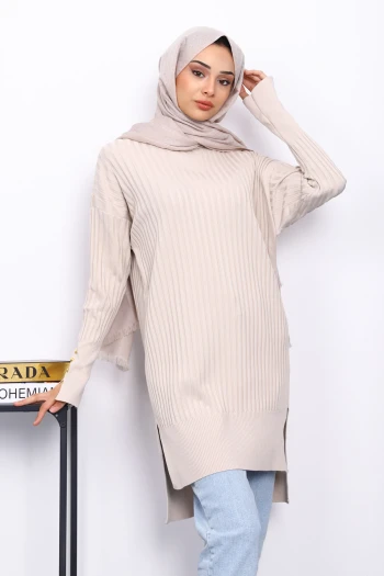 Taş Önü Kısa Arkası Uzun Triko Tunik