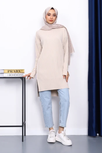 Taş Önü Kısa Arkası Uzun Triko Tunik