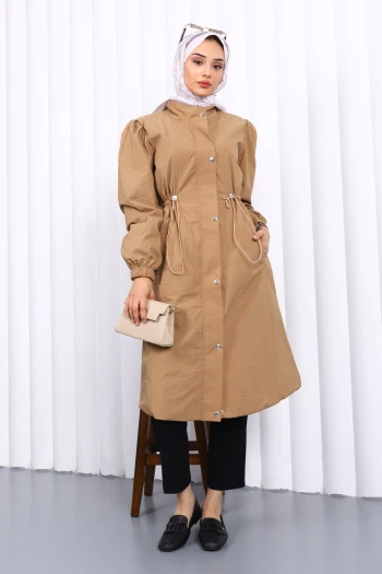 Vizon Çıtçıtlı Bel Lastikli Trençkot