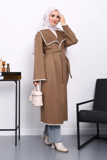 Vizon Çoban Dikişli Şal Yaka Kaşe Kaban