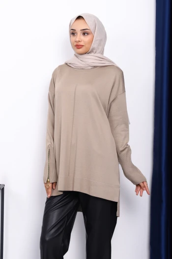 Vizon Kol Fermuarlı Soğuk İplik Triko Tunik